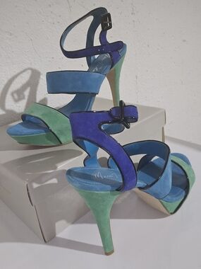 Marc Fisher Blue, Green & Purple Suede Strappy Platform Heels